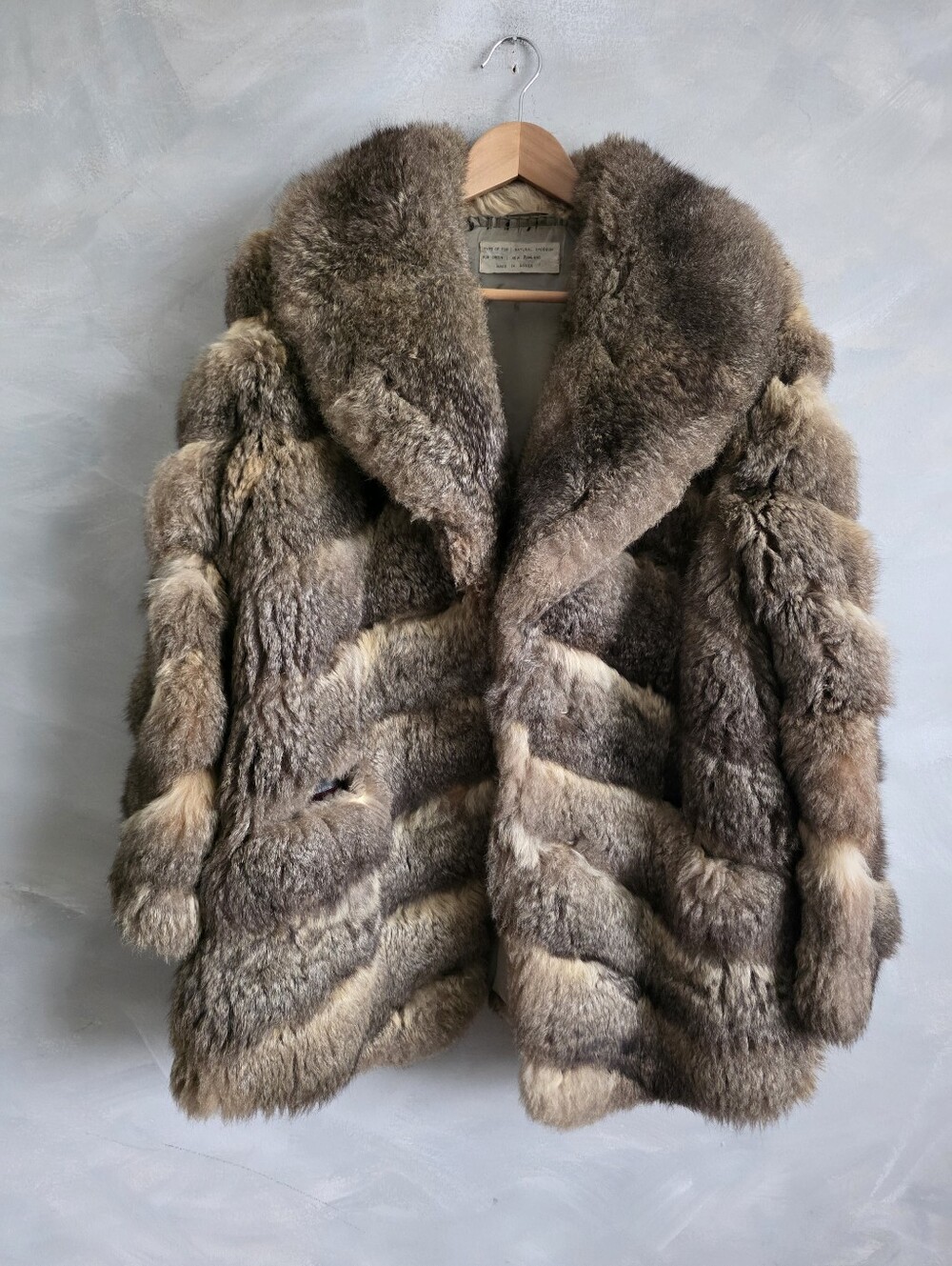 Vtg New Zealand Natural Opossum Fur Coat Jacket Made in Korea Sz 16 Damaged